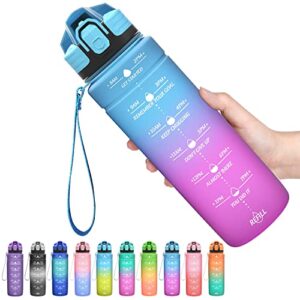 Farbverlaufende Sport Trinkflasche mit Zeitmarkierung und Tragegriff, geeignet für Kinder und Erwachsene, BPA-frei und auslaufsicher.