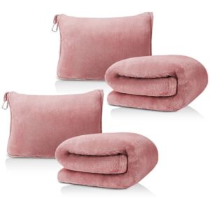 DAWNTREES 2er-Pack Reisedecke in Rosa, 180x100cm, ideal für Reisen mit Kissen, flauschige Textur auf weißem Hintergrund