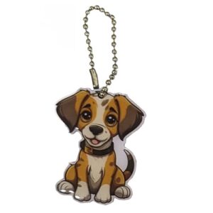 Niedlicher Schlüsseanhänger in Form eines Hundes, ideal für Hundebesitzer und Geocaching-Fans, mit farbenfrohem und cartoonhaftem Design.