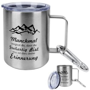 Edelstahl Outdoor-Tasse mit Karabiner und inspirierendem Design für Camping und Wandern