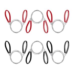 Set von 6 hochwertigen Edelstahl Drahtsägen mit roten und schwarzen Schlaufen für vielseitige Anwendungen beim Camping, Garten und Outdoor-Aktivitäten.