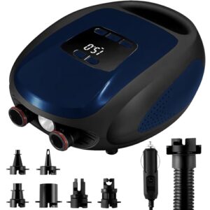 Elektrische SUP Pumpe mit digitalem Display und verschiedenen Düsen für Wassersportgeräte
