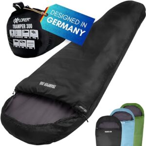 Schwarzer Mumienschlafsack für Erwachsene, ideal für Camping, Trekking und Reisen, -16°C bis +13°C Wärmedämmung, atmungsaktives Material, leicht und komfortabel