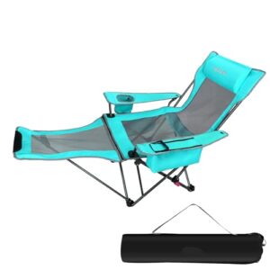 POEPORE Campingstuhl Faltbar mit Fußstütze in türkis, ideal für Outdoor-Aktivitäten wie Camping, Strandbesuche oder Gartenpartys. Robuste Konstruktion mit Getränkehaltern und Kühltasche.