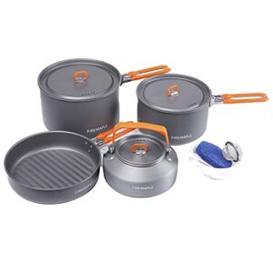 Fire-Maple Feast 4 Camping-Kochgeschirr-Set in Orange, ideal für Outdoor-Aktivitäten mit Töpfen, Pfanne und Zubehör für 4 bis 5 Personen.