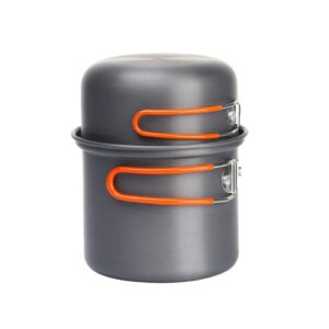 Ultraleichtes Backpacking Kochset von Fire Maple, bestehend aus einem kompakten und faltbaren Kochtopf in modernem Grau mit orangefarbenem Griff, ideal für Camping und Outdoor-Aktivitäten.