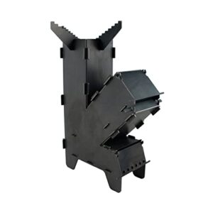 Fire World Raketenofen aus massivem 3 mm dickem Stahl für den Einsatz beim Camping und Grillen, bietet optimale Wärmeeffizienz und Hitzeverteilung.