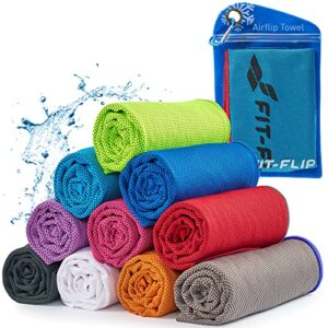 Das Fit-Flip Airflip Kühltuch in Blau mit rotem Rand, 100x30 cm, in einer ansprechenden Anordnung, ideal für Sport und Fitness, Wasserabweisend, für Abkühlung während des Trainings.