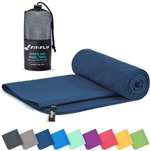 Kompaktes Mikrofaser Handtuch in Marineblau, perfekt für Sport, Reisen und Strand, 90x180cm, schnelltrocknend und leicht.