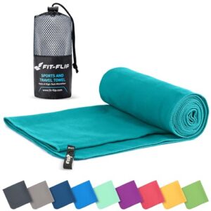 Fit-Flip Mikrofaser Handtuch in Petrol, kompaktes, schnelltrocknendes Sporthandtuch 100x200cm, ideal für Reisen und Strand