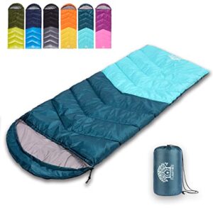 Flantree Jungen FT-SleepingBags01 Schlafsack in Dunkelgrün und Seeblau, optimal für Kinder beim Camping und Reisen.