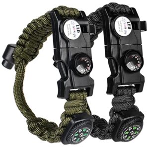 Überlebensarmband mit 8 verschiedenen Funktionen, einschließlich Feuerzeug, Kompass, Thermometer, Multitool, LED-Licht und wasserdichtigem Paracord für Outdoor-Abenteuer.