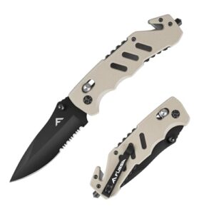 FLISSA Taschenmesser Klappmesser aus Edelstahl mit schwarzer Klinge und rutschfestem Griff, ideal für Camping und Outdoor-Aktivitäten.