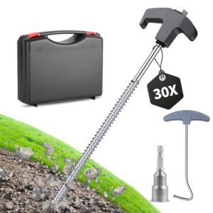 30 Stück stabile Zeltheringe aus verzinktem Stahl mit 25 cm Länge, ideal für verschiedene Untergründe beim Camping, inklusive praktischem Bit und Nagelzieher, verpackt in einer Box.