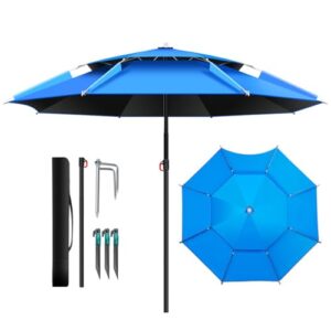 Großer Angelschirm für den Außenbereich, tragbarer Strandschirm mit Regensicherheit und Sonnenschutz, Doppeldach Schirmzelt für Garten und Strand, Blau, 220 cm