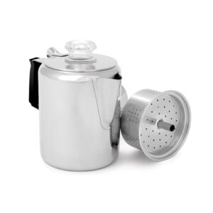 GSI Outdoors Perkolator Kaffeekanne aus Edelstahl mit Silikongriff, ideal für Camping, Rucksackreisen und Jagd, mit einem Fassungsvermögen von 3 Tassen.