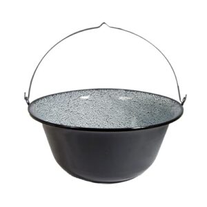22 Liter Gulaschkessel aus Emaille für das Kochen im Freien, ideal für 22-26 Personen, robust und langlebig, mit breitem Durchmesser für gleichmäßige Hitzeverteilung.