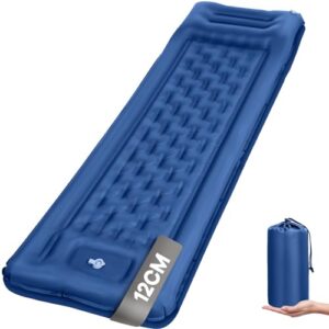 Haksimey Isomatte Selbstaufblasende Luftmatratze, 12cm dicke aufblasbare Camping-Matratze, 72 x 200cm Air Mattress mit Kopfkissen und Fußpumpe, Schlafmatte für Wandern, Strand, Outdoor und Zelt