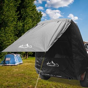 GJCrafts Heckzelt für Auto in Outdoor-Umgebung, bietet Schutz vor Sonne und Insekten, ideal für Camping und Angeln.