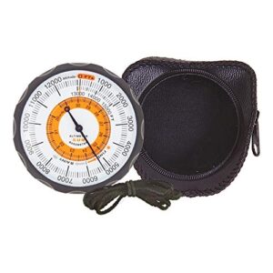 Batteriefreier Höhenmesser und Barometer in elegantem Design mit weicher Lederhülle, zum Messen von Höhen bis zu 5000 Metern, ideal für Outdoor-Aktivitäten.