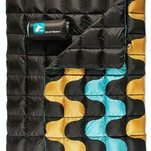 Horizon Hound Daunen Campingdecke in Schwarz, ideal für Outdoor-Aktivitäten wie Camping, Wandern und Festivals, aus nachhaltigen Daunen, wasserabweisend und kompakt.
