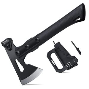 Multifunktionale Japaknives Survival Camping Axt mit schwarzem Griff und Axtscheide, ideal für Outdoor-Aktivitäten wie Camping und Wandern.