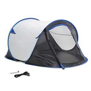 JEMIDI Pop Up Zelt für 2 Personen in Schwarz und Blau, geeignet für Camping, Strand und Festivals, mit integrierten Moskitonetzen und strapazierfähigem, wasserdichtem Material.