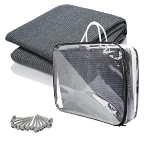 Aktionsbild des Jiubiaz Vorzeltteppichs in Grau-Blau, einem atmungsaktiven und rutschfesten Campingteppich, ideal für Outdoor-Aktivitäten.