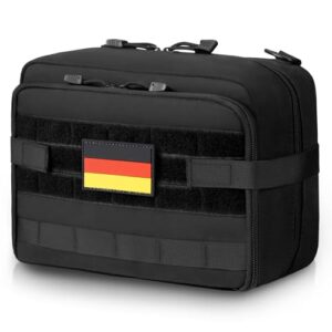 Schwarze Molle Tasche mit Deutschland-Flaggen-Patch, ideal für Outdoor-Aktivitäten und vielseitige Aufbewahrung.