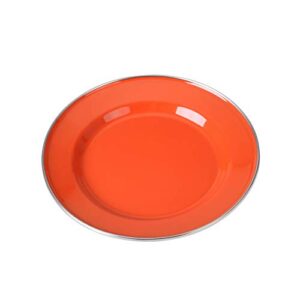 Farbenfroher Kinderteller mit einem Durchmesser von 20 cm, emailliert in rot-orange, ideal für Kinder und Outdoor-Aktivitäten.