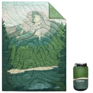 Ultraleichte Reisedecke in Gipfelgrün, wasserabweisend, ideal für Outdoor Aktivitäten und Camping, mit kompaktem Packmaß von 200x145 cm.