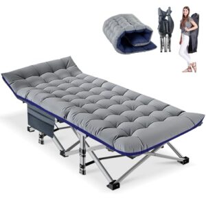 Klappbares Campingbett mit Matratze und Seitentaschen auf einem stabilen Stahlrahmen, ideal für Garten, Büro und Camping, 191 x 71 x 36 cm.