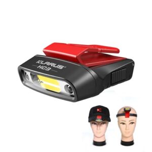 Klarus HC3 LED Clip On Cap Lampe mit USB-C Anschluss, handliche Stirnlampe in Schwarz mit zwei Lichtquellen für Outdoor-Aktivitäten wie Jagd, Camping und Fischen