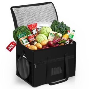 Faltbare Kühltasche mit einem Volumen von 40 Litern, die mit frischen Lebensmitteln befüllt ist, ideal für Picknicks und Camping