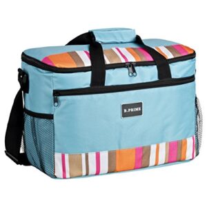 Praktische 20L Kühltasche Classic in Blau mit buntem Streifenmuster und robustem Design, ideal für Picknicks, Camping und Reisen.