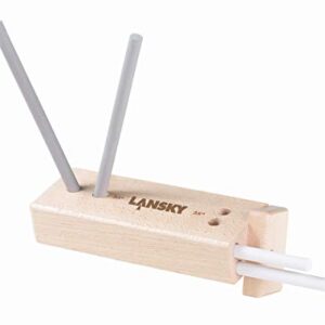Lansky Deluxe Abziehset mit zwei Keramik-Stäben in Holzhalterung, ideal zur Pflege und Schärfung von Messern.
