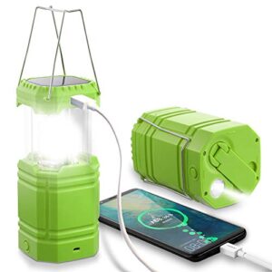 LED Campinglampe Solar in Grün, wasserdichte Laterne mit Handkurbel und 3000mAh Akku, ideal für Outdoor Aktivitäten wie Wandern und Angeln.
