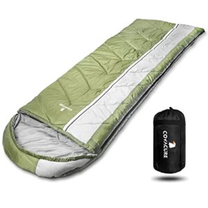 Ultraleichter Sommerschlafsack in olivgrün mit grauer Innenseite, ideal für Camping und Outdoor-Aktivitäten. Der Schlafsack ist kompakt verstaubar und bietet Komfort für Erwachsene und Kinder.