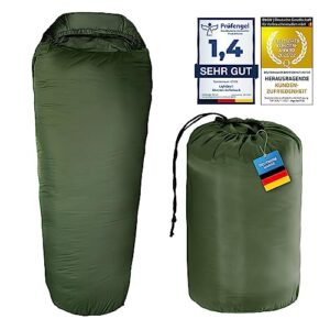 LightDry Mumien-Schlafsack Thermo in Olivgrün, ideal für drei Jahreszeiten, bis -13°C, kompaktes und leichtes Design für Camping und Outdoor-Aktivitäten.