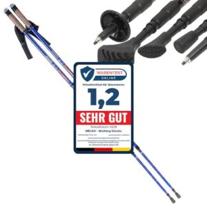Melko Premium Nordic Walking Stöcke aus Duraluminium im Teleskop-Design, verstellbar von 65 bis 135 cm, ideal für Outdoor-Aktivitäten.