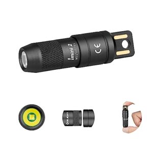 OLIGHT iMini 2 Mini LED Taschenlampe in Schwarz mit USB-Anschluss, magnetischer Basis und kompaktem Design, ideal für Camping und Notfälle.