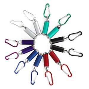 Vibrante Mini Taschenlampen als Schlüsselanhänger in einem Kreis angeordnet, ideal als Geschenk für Kinder und für Outdoor-Aktivitäten.