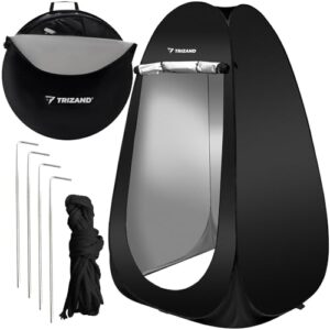 Mobiles Strandumkleidezelt in Schwarz, wasserdicht und blickdicht, ideal für Outdoor-Aktivitäten und privates Umkleiden am Strand oder beim Camping.