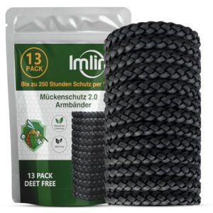 Mückenschutz Armband Set aus 13 Lederarmbändern, DEET-freie natürliche Insektenschutzlösung für Outdoor-Aktivitäten, verpackt in einem transparenten, wieder verschließbaren Beutel.