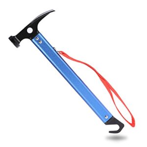Multifunktionshammer für Zelte mit Aluminiumgriff, Haken und Heringzieher für Outdoor-Anwendungen, in blau.
