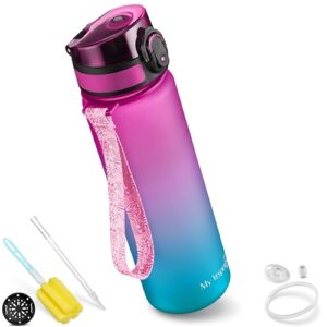 Farbenfrohe Kinder-Trinkflasche mit 750ml Fassungsvermögen, auslaufsicherem Verschluss und BPA-freiem Material, ideal für Schule und Sport.