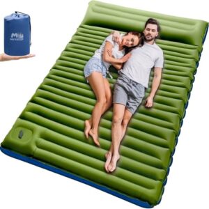 Selbstaufblasende Isomatte für Camping und Outdoor-Aktivitäten, 12 cm dick, Platz für zwei Personen, mit integriertem Kissen und Fußpumpe.