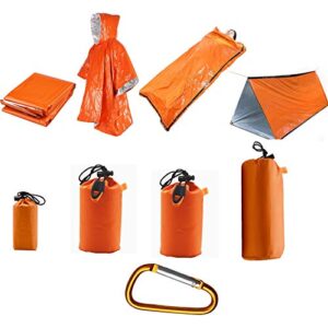 Ninth C Notfallzelt mit Notfalldecke, Poncho und Notfallschlafsack in Orange, ideal für Outdoor-Aktivitäten und Notfallvorsorge, geeignet für 2 Personen.