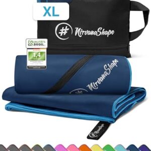 NirvanaShape Mikrofaser Handtuch in Blau, vielseitig einsetzbar als Badetuch, Reisehandtuch oder Sporthandtuch, mit integriertem Reißverschluss und Druckknopfschlaufe, ideal für Fitness, Strand und Reisen.