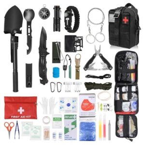 Umfangreiches Notfall-Überlebens-Set mit Erste-Hilfe-Ausrüstung, Werkzeugen und Zubehör für Outdoor-Aktivitäten, perfekt für Camping und Reisen.